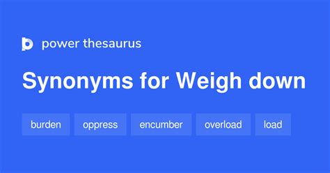 Find 21 different ways to say WEIGH DOWN, along with antonyms, related words, and example sentences at Thesaurus. . Weigh down synonym